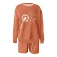 thumbnail image 3 of 2 Piece Sweatsuits for Women Long Sleeve Print Pullover Sweatshirt Shorts with Pocket Fall Cozy Casual Loose Outfits, Orange, XL, 3 of 3