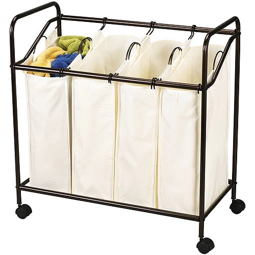 Household Essentials Antique Bronze 4Bag Laundry Sorter, Canvas Bags