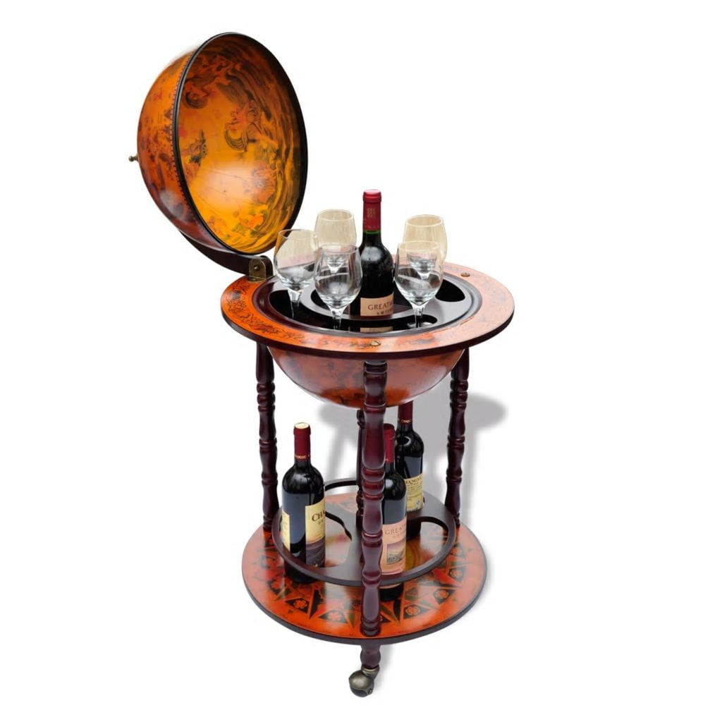 Kepooman 16th Century Italian Replica Globe Bar Cart Wine Bar Stand with Wheels, Brown