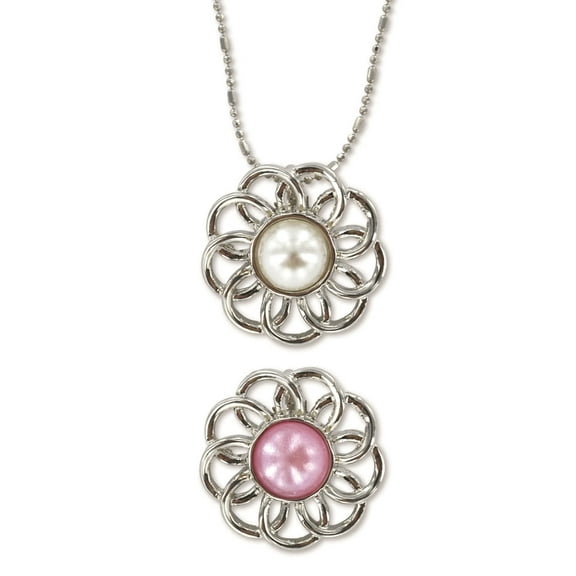 Pearl Flower - Baptism - Necklace - White and Pink Pendants