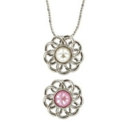 Pearl Flower - Baptism - Necklace - White and Pink Pendants