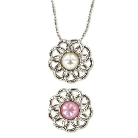 Pearl Flower - Baptism - Necklace - White and Pink Pendants