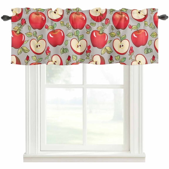 Red Apples Kitchen Valances for Windows, Modern Art Watercolor Bathroom Window Valances 60x18 Inch Rod Pocket Window Treatments Valance Curtains for Living Room Bedroom Decor
