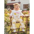 thumbnail image 5 of BemeyourBBs Infant Baby Girls Easter Chick Outfits Cute Girls Spring Clothes Long Sleeve Letter Print Romper Chicken Print Flared Pants Sets Headband Newbron Coming Home Outfit, 5 of 9