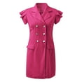 thumbnail image 4 of Aayomet Womens Jumpsuits Casual Women's Fashionable Solid Color Double Suit Blazer Collar Flare Sleeve Dress,Hot Pink L, 4 of 5