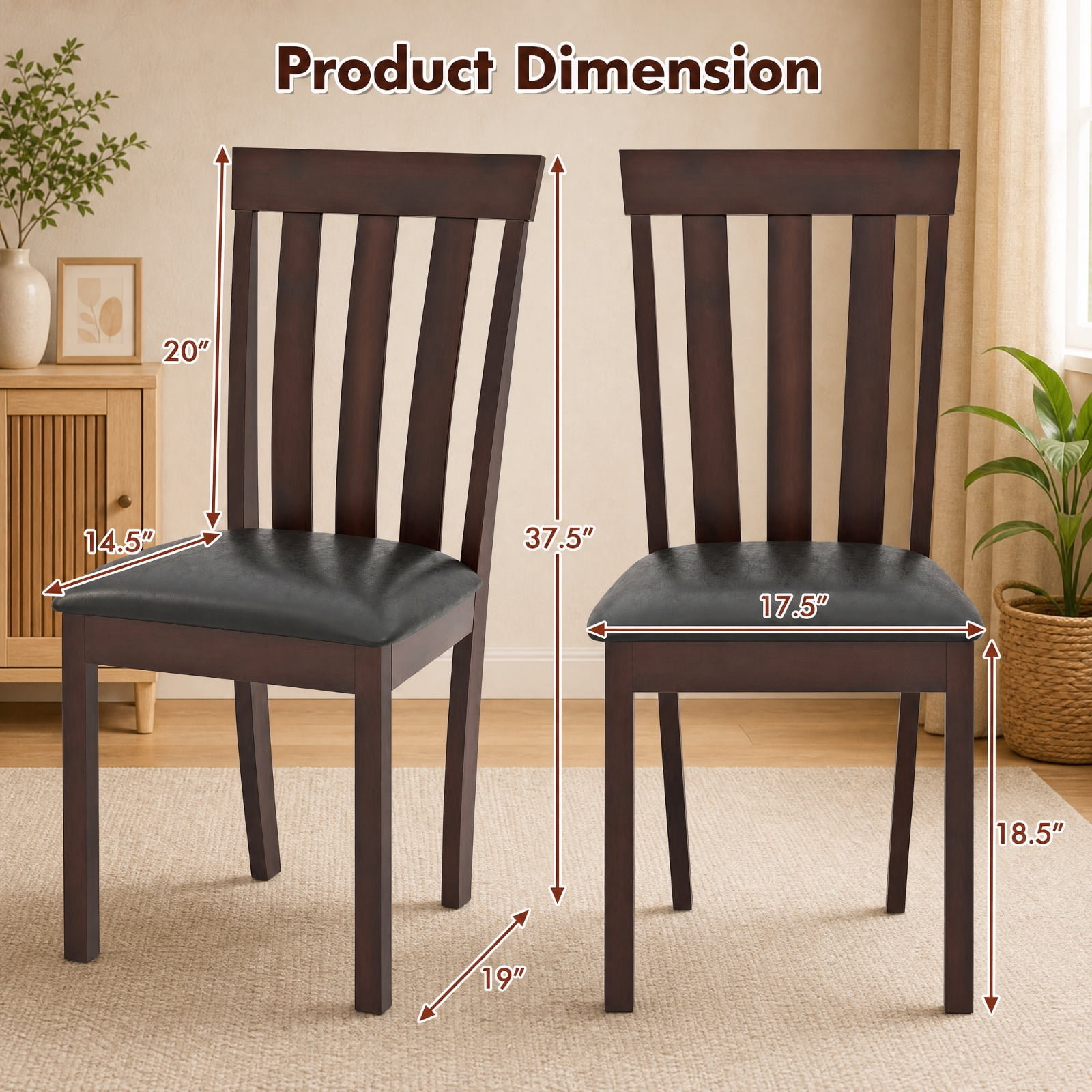 Furnibear Upholstered Dining Chairs Set of 2 Wooden Kitchen Chairs with Padded Seat and Rubber Wood Frame for Dining Room, Espresso