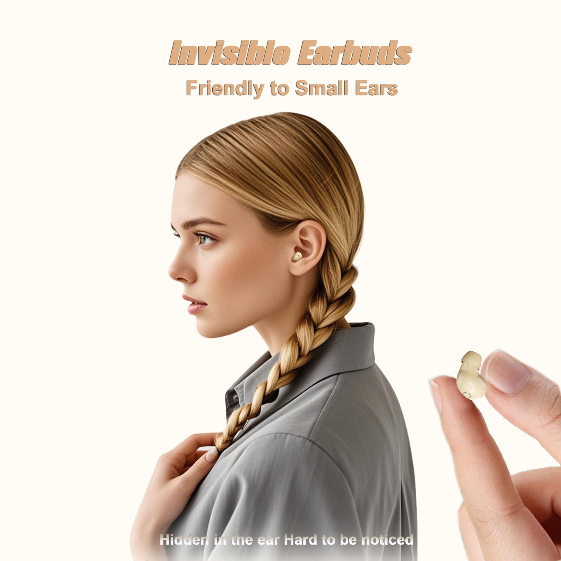 Mini Invisible Small Tiny Earbuds Wireless Whitetooth Ear Buds for Small Ears Canals Women Sleep Earbuds for Side Sleepers Sleeping Smallest Discreet Hidden Earbuds Headphones for Work