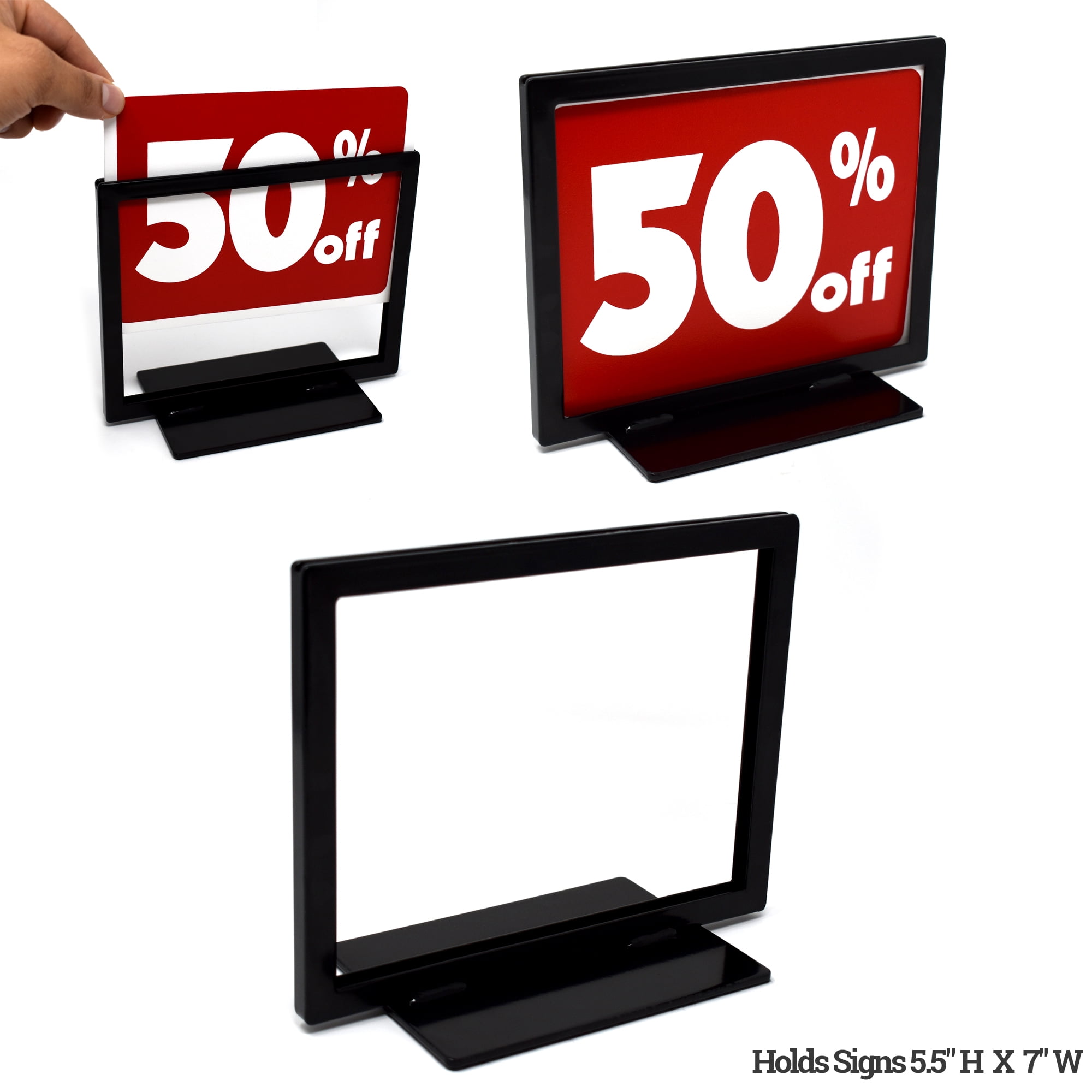 Countertop Flat Base Sign Holder, Low Profile Heavy Duty Metal Tabletop