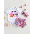 thumbnail image 2 of Wassery 3Pcs Baby Girls Summer Jumpsuit Outfit Short Sleeve Letter Print Romper and Elastic Ruffled Shorts Headband Set 3M 6M 9M 12M 18M Infant Casual Clothes, 2 of 9