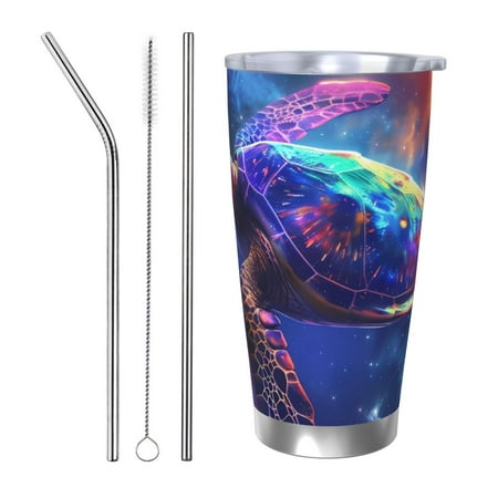 

Susaid Starry Sky Turtle Print 20oz Car Cup Insulated Coffee Cup Fully Spill Proof Travel Coffee Mug Stainless Steel Tumbler for Work Home Outdoor Car-Straw Three-piece Set