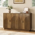thumbnail image 4 of Fluted Sideboard Buffet Cabinet with Storage, 57" Coffee Bar Cabinet with 4 Doors & Adjustable Shelf, Credenza for Kitchen Living Room, Walnut Brown, 4 of 8