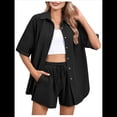 thumbnail image 2 of Conjunto de Chándal de 2 Piezas para Mujer, de Verano, con Top de Corta y Pantalones Cortos. Negro M, 2 of 9