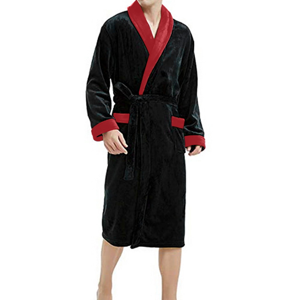 US Men Winter Lengthened Plush Shawl Bathrobe Home Clothes Long Sleeve Robe Coat 