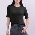 thumbnail image 2 of Tops de Manga Corta de Mujer Casual, Color Sólido Manga 1/2, Camiseta de Cuello Redondo, 2 of 6