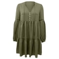 thumbnail image 6 of IROINNID Long Sleeve Dress for Women Notched Neck Button Solid Color Lantern Sleeve Ruffle A Line Dress Sales,Olive Green, 6 of 7