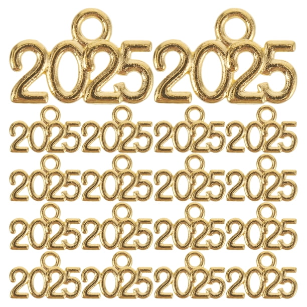 50 mini dijes de metal con el número 2025 para graduación, borlas, llaveros, pulseras, collares y joyas