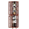 thumbnail image 3 of HIUU Corner Storage Cabinet with 4 Adjustable Shelves,Tall Corner Display Cabinet with LED Light and Solid Wood Legs for Living Room,Hallway (Walnut), 3 of 10