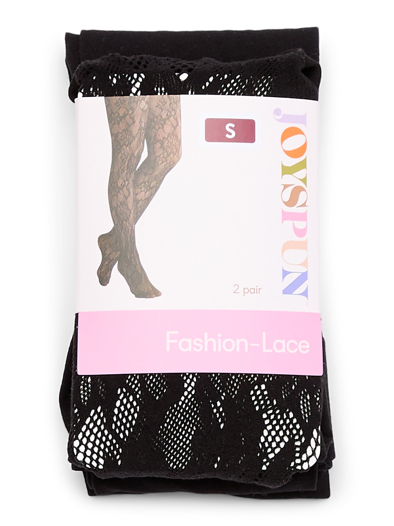 Joyspun Women's Floral Lace and Opaque Tights, 2-Pack, Sizes S-3XL