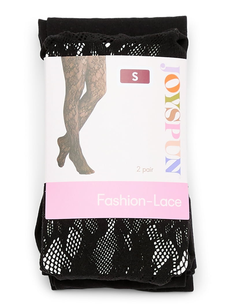 Joyspun Women's Floral Lace and Opaque Tights, 2-Pack, High