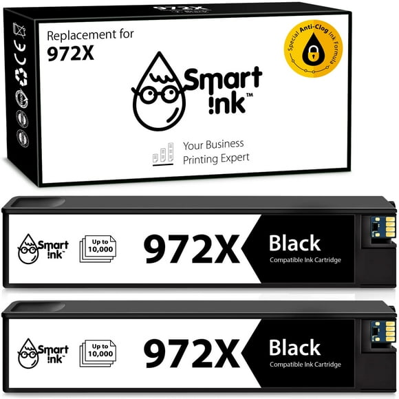 Smart Ink compatible Ink cartridge Replacement for HP 972X 972 X (2 Black Pack) to use with PageWide Pro 477dw 577dw 452dw 477dn 452dn 577z 552dw P55250dw Printers