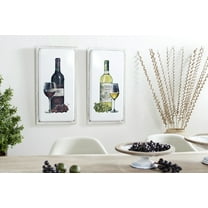 Decmode Large Red Wine & White Wine Metal Wall Art in White Wood Frames, Set of 2, 17” x 33”