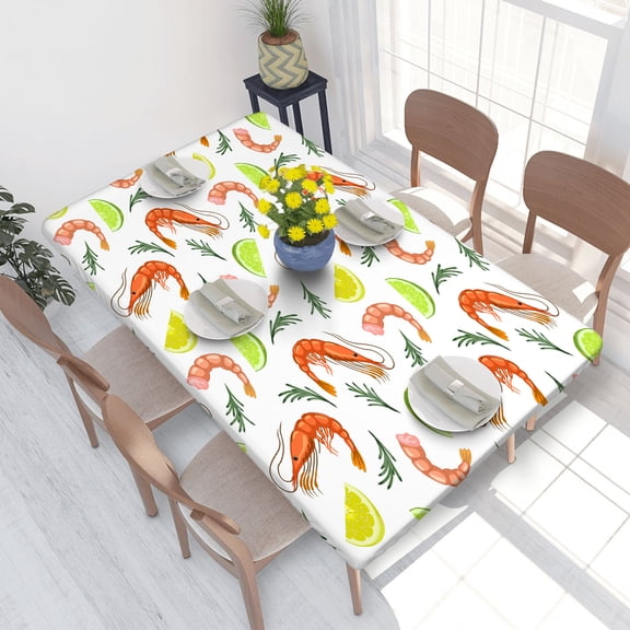 Elastic Edge Fitted Tablecloth Shrimps Lemons And Rosemary for Rectangle Table 4 FT 30 X 48 Inch