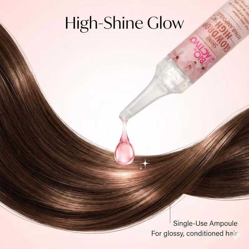 Bio Activo GlowDrop High Shine Hair Conditioner Ampoules – 12 pack Dominican Treatment for Intense Shine & Frizz Control, Leave-In Hair Ampoules