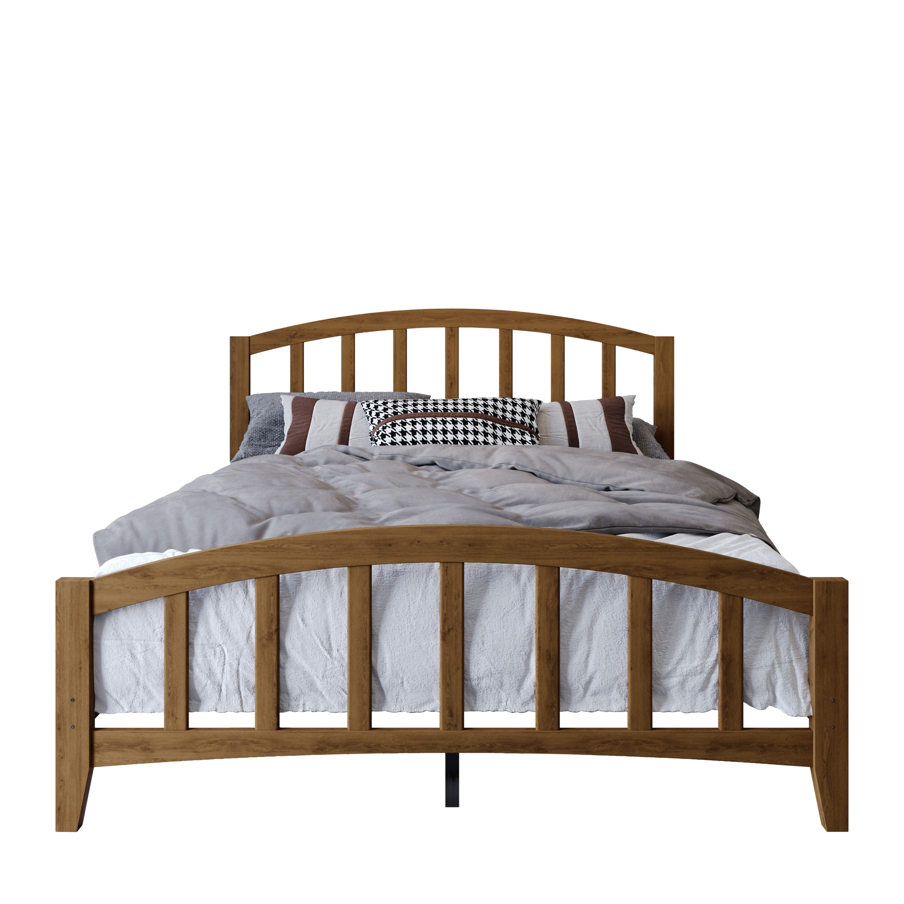 Home Design Nogales Twin Panel Bed Frame with Arched Slat Headboard and Center Support, Brown, Box Spring Required, Easy Assembly