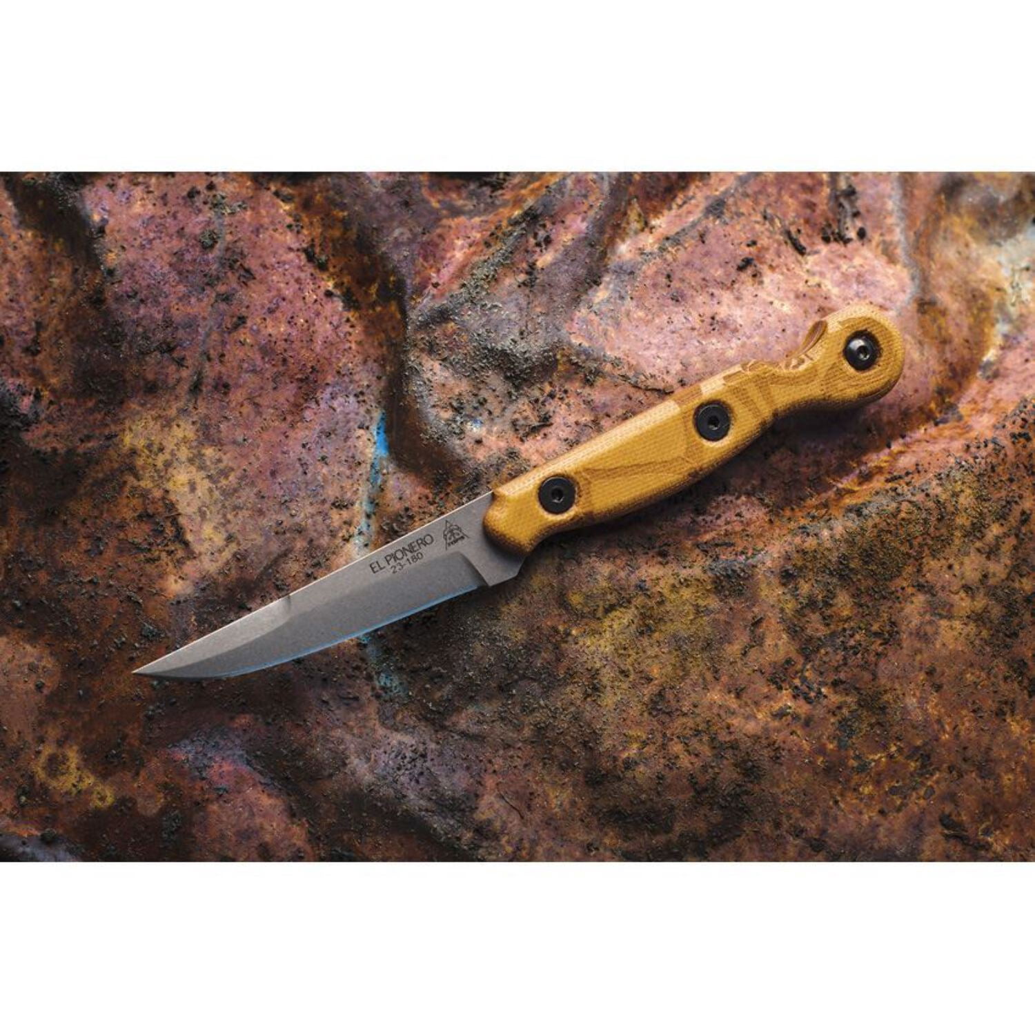 TOPS Knives El Pionero Fixed Blade Knife, 7.63in Overall, 3.38in Tumbled Finish