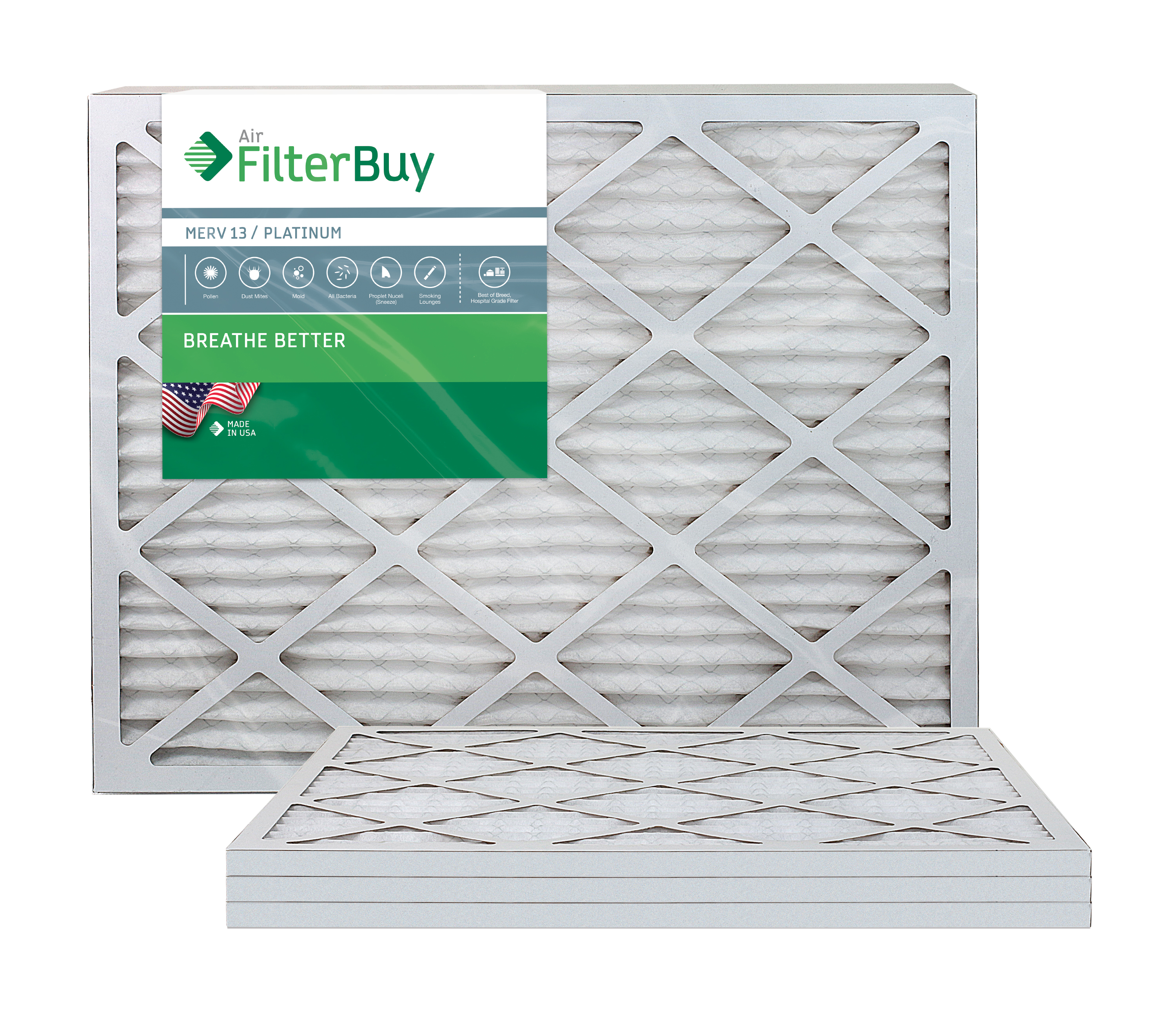 FilterBuy 16x24x1 MERV 13 Pleated AC Furnace Air Filter, (Pack of 4