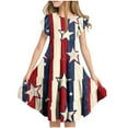 thumbnail image 2 of MKOSPLRT 6-15 Years Girls 4th of July Dresses Ruffle Sleeve Red White and Blue Midi Dress Flowy Swing Tiered Dress Summer Vacation Dress, 2 of 7