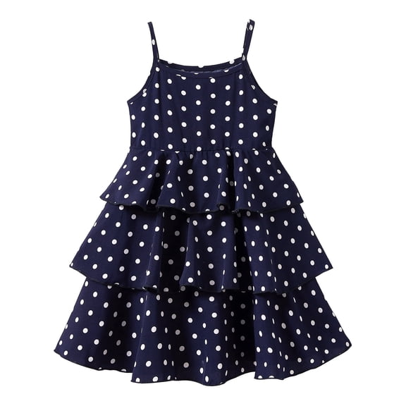 LittleSpring Spaghetti Strap Dress for Big Girls, Polka Dot, Navy Blue, Size 12