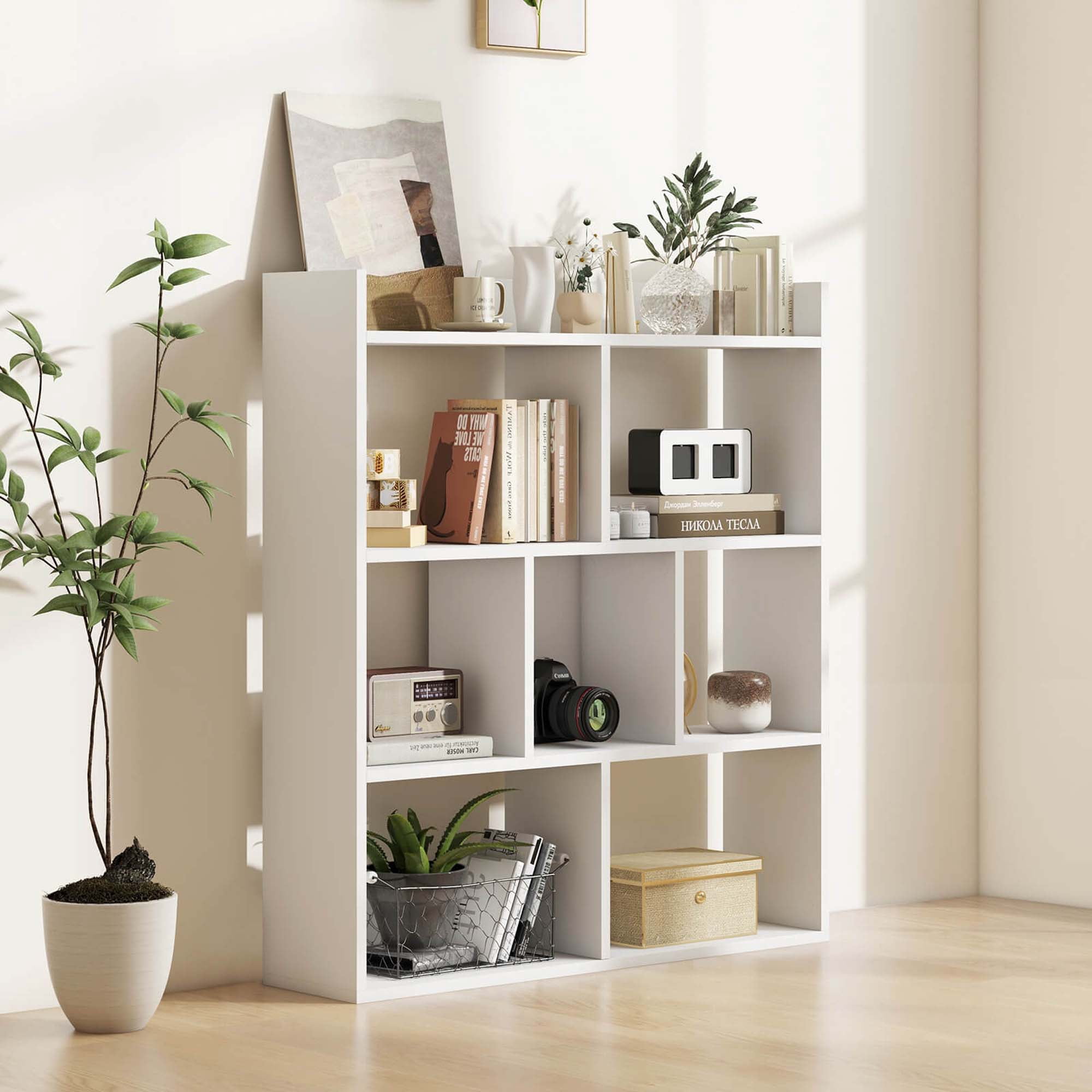 Costway 1 PCS 7-cube Bookcase Open Storage Shelf with Anti-tipping Kits for Living Room White