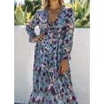 thumbnail image 4 of DOKOTOO Women's Sky Blue Floral Maxi Dresses Casual Deep V Neck Long Sleeve Evening Dress Cocktail Party Dress for Women, US 4-6(S), 4 of 9