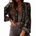thumbnail image 2 of Camisa Informal de con Cuello en V y Estampado Floral para Mujer, Larga, Estilo Bohemio, para y Otoño. Negro S, 2 of 9