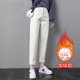 thumbnail image 1 of Pantalones de invierno de talle alto, holgados, adelgazantes, de color blanco cremoso, con forro polar y gruesos, para mujer, talla pequeña, 1 of 4
