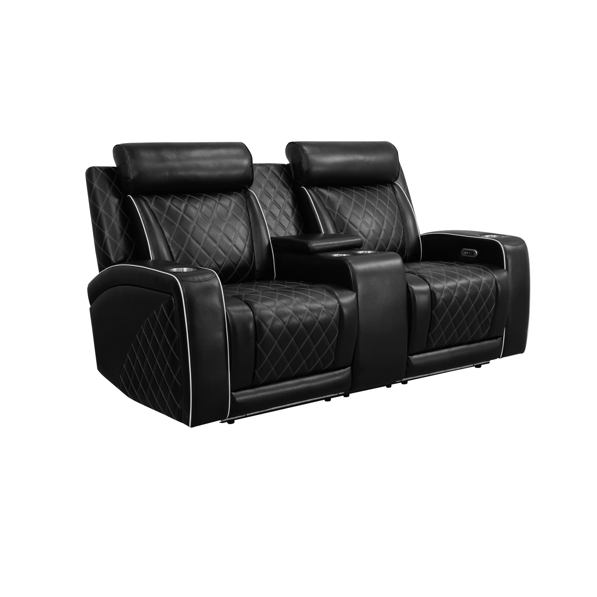 MAYEERTY Leather Recliner Loveseat, 2-Seater Reclining Sofa with LED Lights, Storage Slot, Cup Holders & Quiet Motors, for Living Room