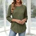 thumbnail image 2 of Craaazy Spring Tops for Women Casual 3/4 Sleeve Solid Color Crew Neck Button Accent Shirts for Everyday Wear, Weekend Errands, 2 of 7