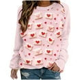 thumbnail image 1 of VALMASS Chandails en Molleton Col Rond pour Femmes Saint-Valentin Imprimé Floral Manches Longues Mode Décontractée Blouses Sans Capuche (TG, Rose-L), 1 of 3