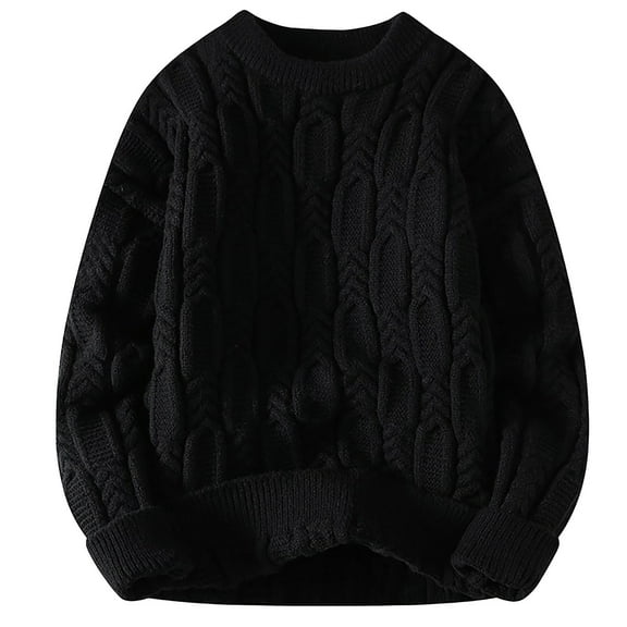 JTieacloth Long Sleeve Sweaters Men's Sweater Round Neck Loose Knit Sweater Lazy Thick Long Sleeved Pullover(Black)