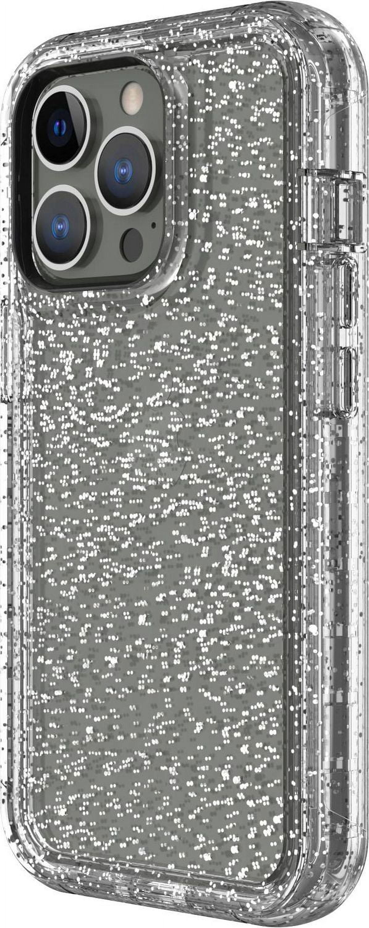 Coque de téléphone robuste pour iPhone 12 Pro Max et iPhone 13 Pro Max - Transparente avec paillettes argentées