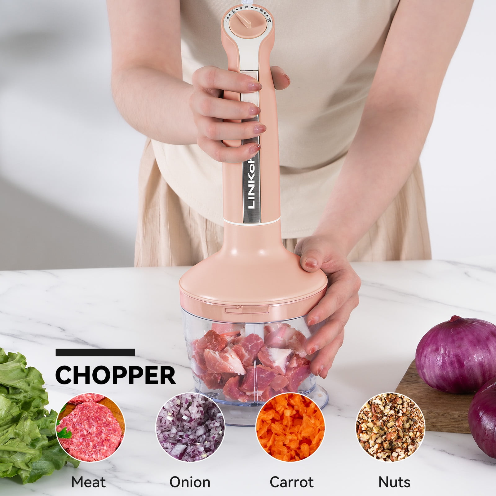 LINKChef Immersion Blender, 20Speed 1000W 5in1 Hand Blender, Stick Blender with Turbo Mode, Baby Foo(图5) LINKChef Immersion Blender, 20Speed 1000W 5in1 Hand Blender, Stick Blender with Turbo Mode, Baby Foo(图5)