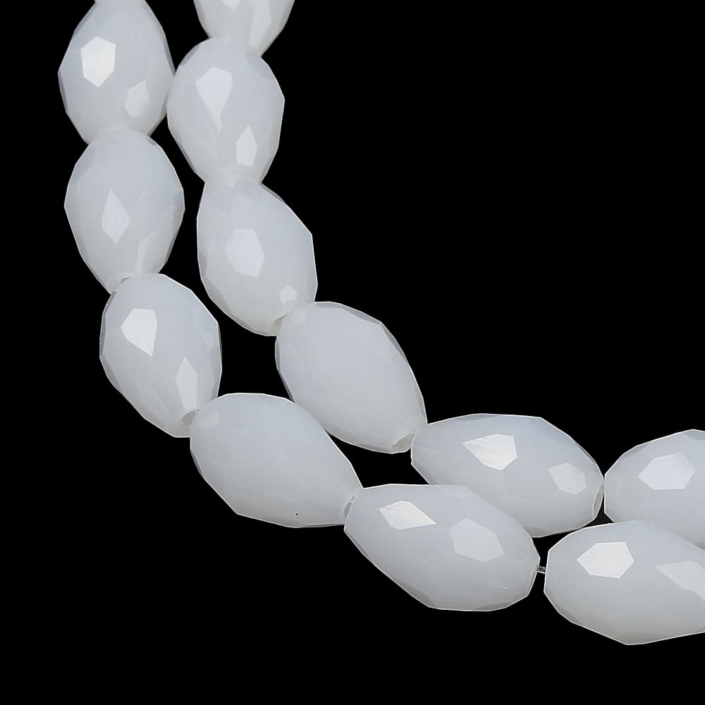 Electroplate Imitation Jade Glass Beads Strands Faceted Teardrop White 8x6mm Hole: 1.2mm 65~67pcs/strand 20.08 inch(51cm)
