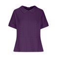 thumbnail image 4 of Dezsed Women's Short Sleeve Shirts Loose Lapel Collar V Neck Work Blouse Summer Dressy Casual Tunic Tops Purple M, 4 of 6