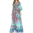 thumbnail image 3 of Sakkas Yeni Women's Short Sleeve V-neck Summer Floral Long Caftan Dress Cover-up - 473 - One Size, 3 of 5