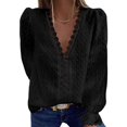 thumbnail image 1 of Chemisier Uni pour Femmes, Chemise en Chiffon à Col en V, Dentelle Brodée, Manches Longues, 1 of 4