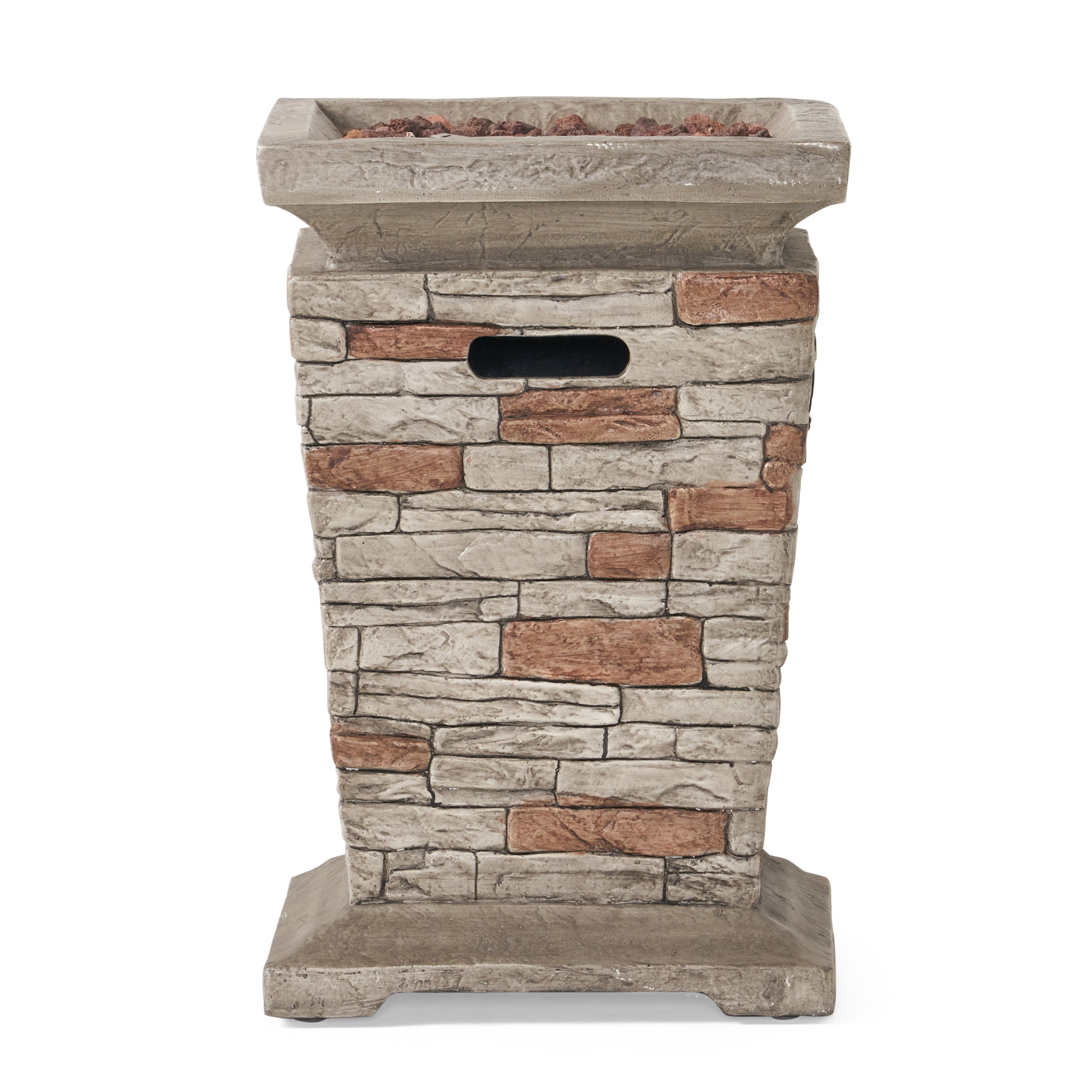 Ewestern Outdoor 19.50" MGO Fire Column with Natural Stone Finish 40,000 BTU for Patio Backyard Firepit with Propane Tank Storage Lightweight Concrete Design
