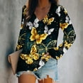 thumbnail image 1 of Mikilon Women's Butterfly Prant Long Sleeve V Neck Shirt Blouse Tops, 1 of 6