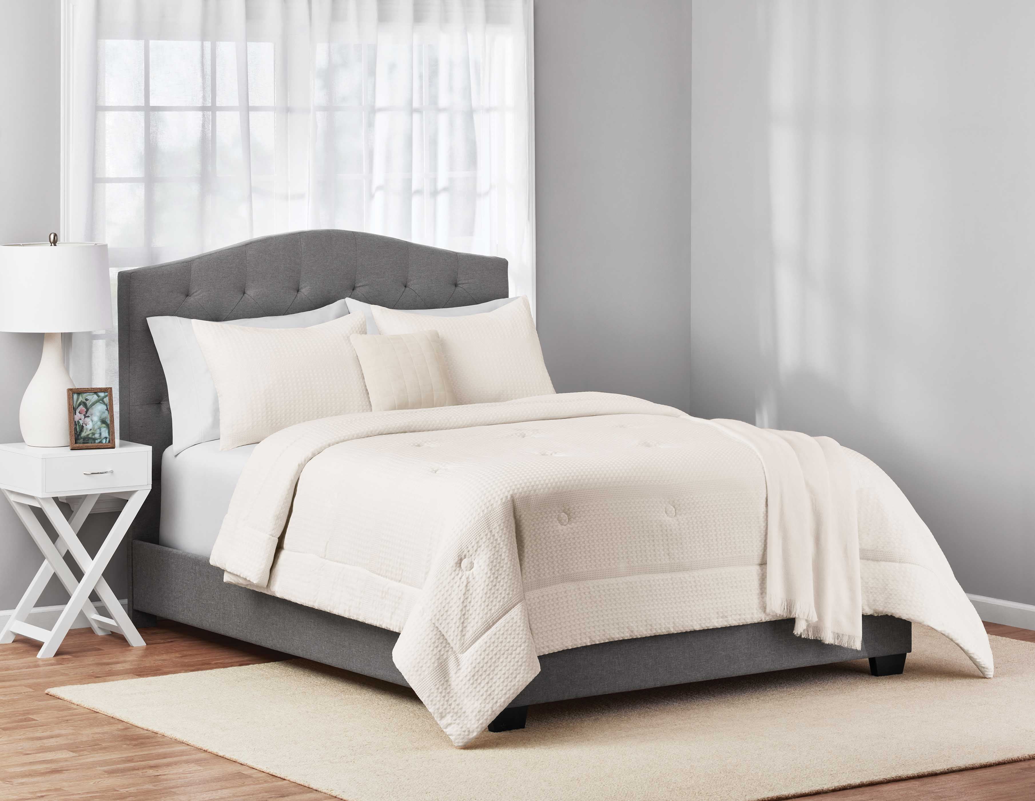 Mainstays Full/Queen Comforter Set, All-Season, 5-Piece, Ivory Waffle