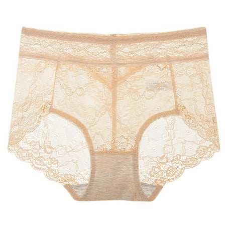 Clearance Panties for Women Comfortable Women s Fashion Sexy Transparent Middle-waisted Pants Panties Thong Lace Beige L